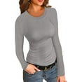 thumbnail image 1 of Womens Ribbed Crewneck Long Sleeve Shirts Slim Fit Basic Tunic Tops Tees, 1 of 4