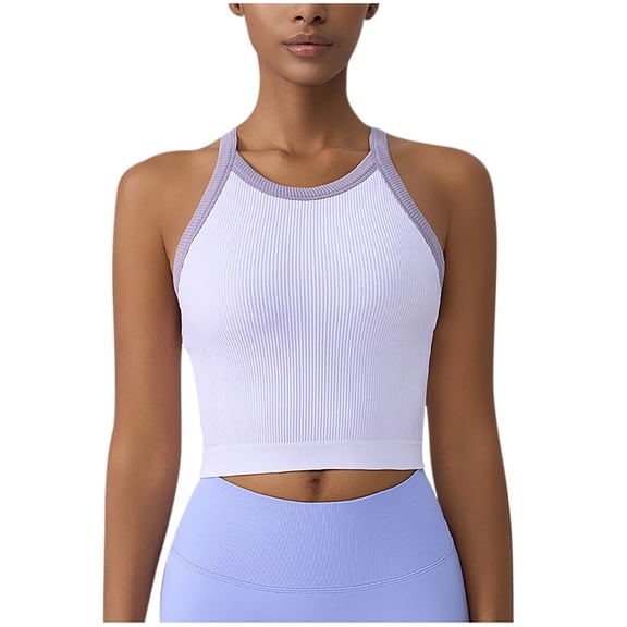Womens Ribbed Cropped Tank Tops, Summer Tops for Women with Built in Bras Fashion Workout Athletic Sleeveless Shirts S-L
