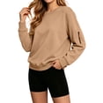 thumbnail image 1 of Womens Ribbed Detail Top Women Loose Winter Round‑Neck Sweatshirt Solid Long Sleeve Pullover with Spliced Ribbed Zipper Pockets Soft Clothing for Home Rest and Short Trips Khaki Xl, 1 of 9