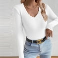 thumbnail image 1 of Womens Ribbed Fitted Sweater, Long Sleeve V Neck Stretchy Casual Knit Slim Tops Fall Blouse White M, 1 of 4