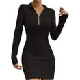 thumbnail image 1 of Womens Ribbed Knit Dress Trendy Casual Long Sleeve Lapel Collar Mini Dresses Zip Slim Party Dressy Sexy Clothes S-2XL, 1 of 5