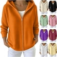 thumbnail image 1 of Womens Ribbed Knit Full Zip Up Hoodie Sweater Slouchy Jacket Long Sleeve with Pockets Casual Cozy Loungewear Fall Fashion 2026 Cardigan, Orange, XL, 1 of 6
