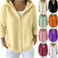 thumbnail image 1 of Womens Ribbed Knit Full Zip Up Hoodie Sweater Slouchy Jacket Long Sleeve with Pockets Casual Cozy Loungewear Fall Fashion 2026 Cardigan, Yellow, M, 1 of 6
