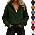 thumbnail image 1 of Womens Ribbed Knit Long Sleeve Hoodie Sweatshirt Half Zip Oversized Pullover with Kangaroo Pocket Warm Cozy Daily Fall Outfits, Army Green, L, 1 of 8
