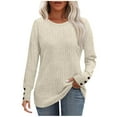 thumbnail image 1 of Womens Ribbed Knit Long Sleeve Tops Crew Neck Casual Button Pullover Solid Color Sweaters Loose Fit Comfy Blouses S-2XL, 1 of 6