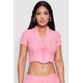 thumbnail image 1 of Womens Ribbed Knit Mineral Wash Zip Front Top, 1 of 5