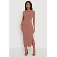 thumbnail image 1 of Womens Ribbed Knit Side Ruch Side Slit Midi Dress, 1 of 4