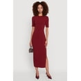 thumbnail image 1 of Womens Ribbed Knit Side Ruch Side Slit Midi Dress, 1 of 4