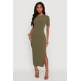 thumbnail image 1 of Womens Ribbed Knit Side Ruch Side Slit Midi Dress, 1 of 4