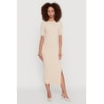 thumbnail image 1 of Womens Ribbed Knit Side Ruch Side Slit Midi Dress, 1 of 4