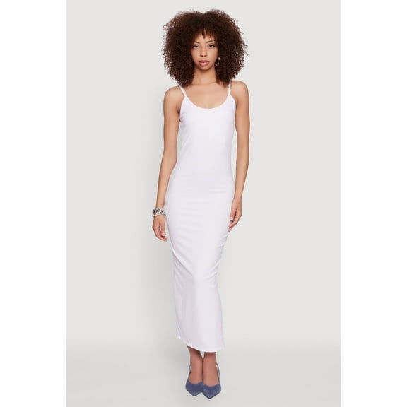 Womens Ribbed Knit Side Slit Cami Maxi Dress