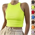 thumbnail image 1 of Womens Ribbed Knit Tank Top High Neck Cropped Sleeveless Shirts Workout Racerback Basic Crop T-shirt, 1 of 6