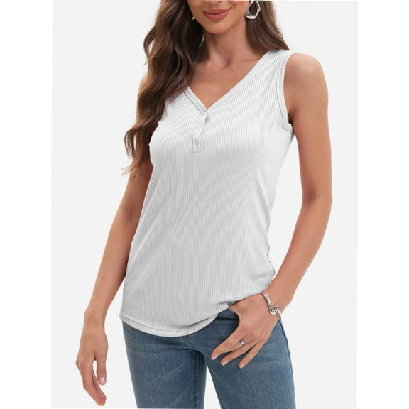 Womens Ribbed Knit Tank Tops V Neck Sleeveless