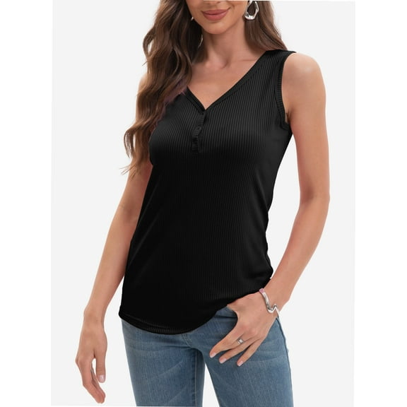 Womens Ribbed Knit Tank Tops V Neck Sleeveless