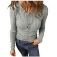 thumbnail image 1 of Womens Ribbed Knit Tops Long Sleeve Slim Fit Base Pullover Sweaters Crew Neck Solid Color Casual Fall Knitwear (M, Gray), 1 of 5