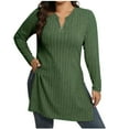 thumbnail image 1 of Womens Ribbed Knit Tunic Top with Side Slits, Long Tops to Wear with Leggings, Zip V Neck Long Sleeve Pullovers (L, Green), 1 of 5