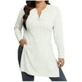 thumbnail image 1 of Womens Ribbed Knit Tunic Top with Side Slits, Long Tops to Wear with Leggings, Zip V Neck Long Sleeve Pullovers (S, White), 1 of 5