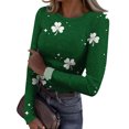 thumbnail image 1 of Womens Ribbed Knit Tunic Tops St Patricks Day Stretch Crewneck Shamrock Print Ribbed Womens Long Sleeve T Shirts Slim Fit Ladies Casual Pullover Tops, 1 of 5