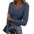 thumbnail image 1 of Womens Ribbed Knit Tunic Tops Stretch V Neck Long Sleeve T-Shirts Slim Fit Ladies Casual Blouse Tee, 1 of 4