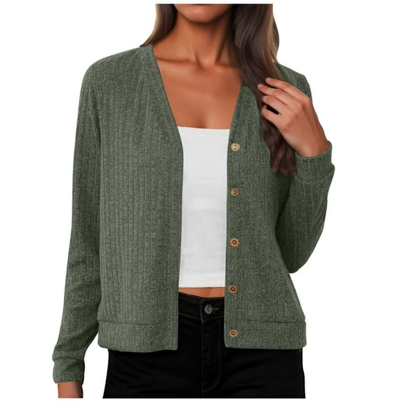Womens Ribbed Knitted Sweater Cardigan, Fall Sweaters for Women Open Front Casual Solid Color Warm Button Down Long Sleeve Pullover Coats