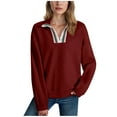 thumbnail image 1 of Womens Ribbed Knitted Thin Sweaters, Zip Up Sweatshirt for Women Fall Fashion Loose Fit Solid Color V Neck Long Sleeve Pullover, 1 of 6