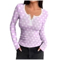 thumbnail image 1 of Womens Ribbed Knitting Long Sleeve Shirts Crew Neck Basic Tees Tight Fitted Casual Going Out Stretchy Slim Tops Purple S, 1 of 6