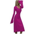 thumbnail image 1 of Womens Ribbed Long Sleeve Bodycon Maxi Dresses Scoop Neck Casual Soft Stretch Fall Spring Long Dress Solid Color (Medium, Hot Pink), 1 of 4