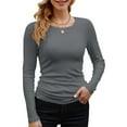 thumbnail image 1 of Womens Ribbed Long Sleeve Crewneck Casual Slim Basic Shirts Fitted Knit Tops Dark Gray XXL, 1 of 6