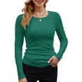 thumbnail image 1 of Womens Ribbed Long Sleeve Crewneck Casual Slim Basic Shirts Fitted Knit Tops Dark Green XL, 1 of 6