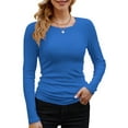 thumbnail image 1 of Womens Ribbed Long Sleeve Crewneck Casual Slim Basic Shirts Fitted Knit Tops Royal Blue L, 1 of 6