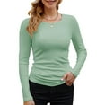 thumbnail image 1 of Womens Ribbed Long Sleeve Crewneck Casual Slim Basic Shirts Fitted Knit Tops Sage Green XXL, 1 of 6