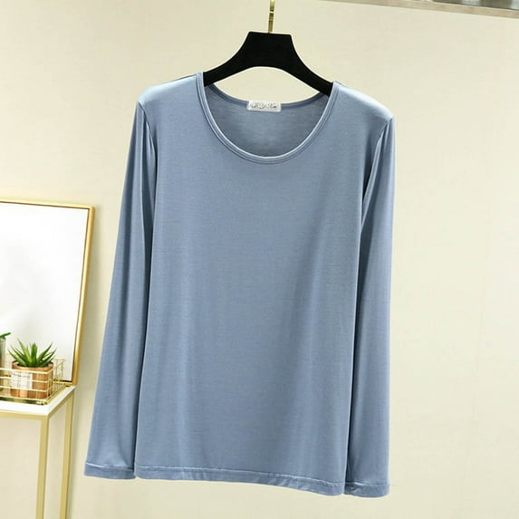 Womens Ribbed Long Sleeve Crewneck Shirts Fitted Sweaters Slim Fit Basic Casual Tops