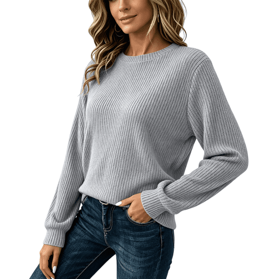 TKKCS Womens Ribbed Long Sleeve Pullover Top Regular Fit Casual Crew Neck Soft Stretch Basic Blouse Gray XL