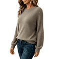 thumbnail image 1 of TKKCS Womens Ribbed Long Sleeve Pullover Top Soft Stretch Regular Fit Casual Crew Neck Basic Blouse Khaki M, 1 of 10