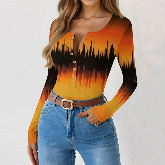 Womens Ribbed Long Sleeve T Shirts Henley V Neck Knit Thermal Tops Fall Casual Slim Fit Tunic Blouse