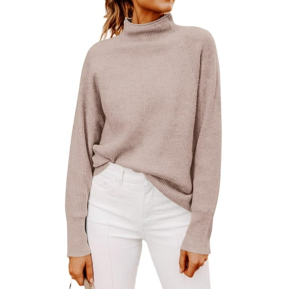 Womens Ribbed Mock Neck Batwing Sleeve Sweater Knitted Pullover Sweaters