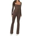 thumbnail image 1 of Womens Ribbed One Piece Yoga Jumpsuits Long Sleeve Square Neck Cutout Workout Exercise Wide Leg Romper Playsuits Ladies Clothes, 1 of 9