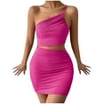 thumbnail image 1 of Womens Ribbed One Shoulder Mini Bodycon Dress Sleeveless Cutout Short Dress Plain Slim Fitted Party Club Dress, 1 of 5