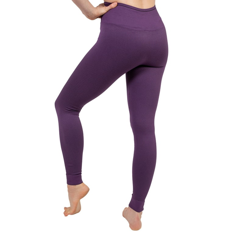 Womens Ribbed Seamless Leggings High Waisted For Exercise Gym Workout Yoga  Running by MAXXIM Purple Small