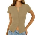 thumbnail image 1 of Womens Ribbed Short Sleeve T-Shirt Button up Knit Shirts Summer Lightweight Cardigan Tops, 1 of 8