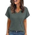thumbnail image 1 of Womens Ribbed Short Sleeve Tops Fashion Drop Shoulder Casual V Neck T-Shirts Loose Fit Summer Tee Solid Color (L, Army Green), 1 of 5