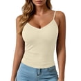 thumbnail image 1 of Womens Racerback Ribbed Tank Tops Soft Stretch V Neck Workout Casual Tops Summer Sleeveless Crop Camisole with Chest Padded Beige L(L), 1 of 4