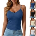 thumbnail image 1 of Womens Ribbed Solid Color Adjustable Camisole Sleeveless V Neck Spaghetti Strap Tank Tops Basic Shirt Built in Bra White, 1 of 5
