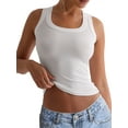 thumbnail image 1 of Womens Ribbed Square Neck Tank Tops Basic Backless Sleeveless Summer Camisole 2025 White L, 1 of 8