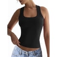 thumbnail image 1 of Womens Ribbed Square Neck Tank Tops Basic Backless Sleeveless Summer Camisole Black S, 1 of 8