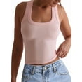 thumbnail image 1 of Womens Ribbed Square Neck Tank Tops Basic Backless Sleeveless Summer Camisole Pink L, 1 of 8