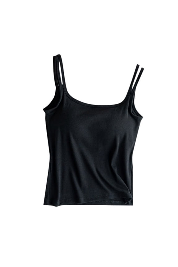 Womens Ribbed Tank Top Built-in Bra Wireless Padded Sleeveless Summer Cami Vest Top Stretchy Layering Shell S