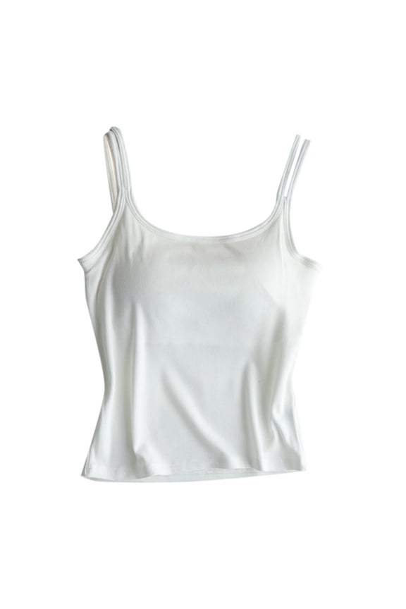 Womens Ribbed Tank Top Built-in Bra Wireless Padded Sleeveless Summer Cami Vest Top Stretchy Layering Shell XL