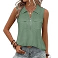 thumbnail image 1 of Womens Ribbed Tank Top Zipper V Neck Dressy Casual Blouses Sleeveless Camisole Tops Work Tank Polo Shirts Green L, 1 of 7