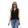thumbnail image 1 of Womens Ribbed Tank Top Zipper V Neck Dressy Casual Blouses Sleeveless Camisole Tops Work Tank Shirts Black L, 1 of 9